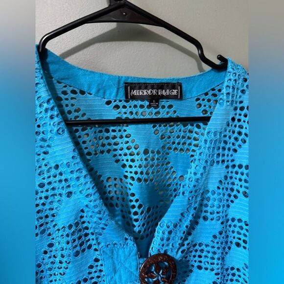 Mirror Image Vneck Mesh 3/4 Sleeve Cardigan Size L Aqua - Picture 3 of 7